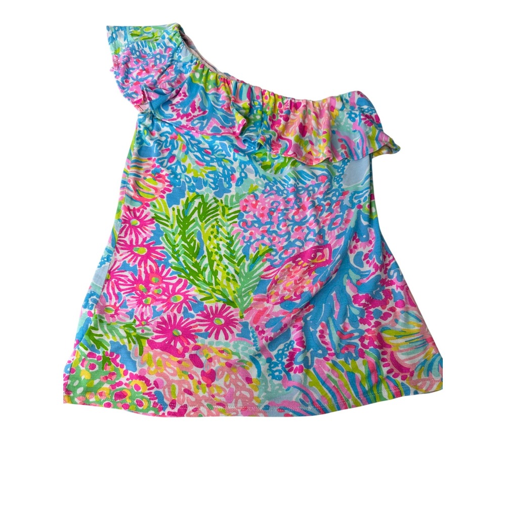 Lilly Pulitzer Neveah One Shoulder Top Size XS Multicolor Floral Ruffle 20979